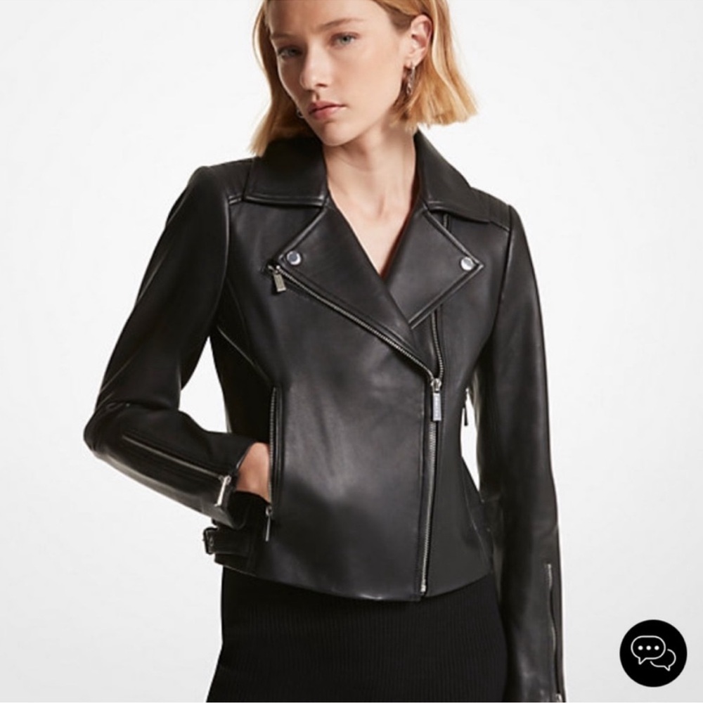 Michael Kors Women's Black Leather Biker Jacket